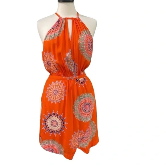 Anthropologie Floreat Livia Floral Halter Dress SZ 8 Orange - Picture 5 of 10